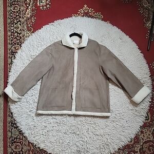 Womens Alfred Dunner Vegan Suede & Faux Sherpa Jacket Size 14 Fall Winter Barn